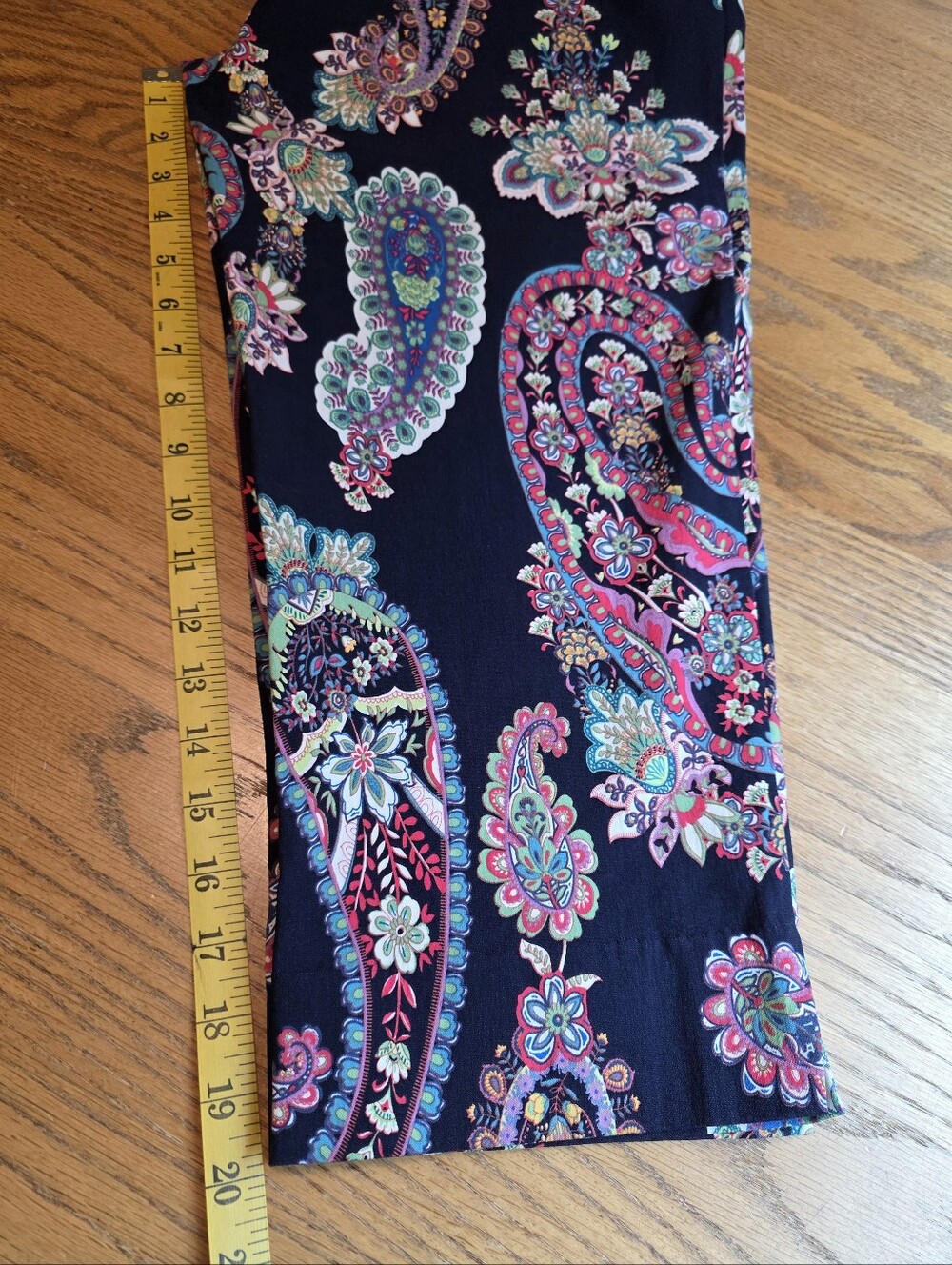 Zac & Rachel Paisley Capri Pants Navy Blue Straight Leg Pull On Stretch Size 12 - Picture 13 of 13